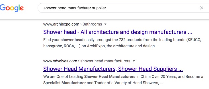 find shower head manufacturer on Google